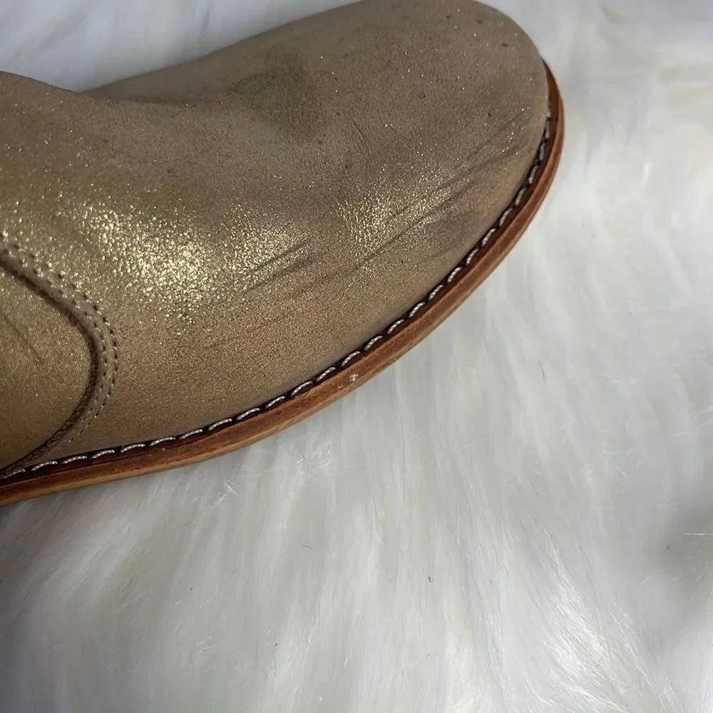 Fortress Of Inca Gold Leather Low Heel Booties‎ Sz 7